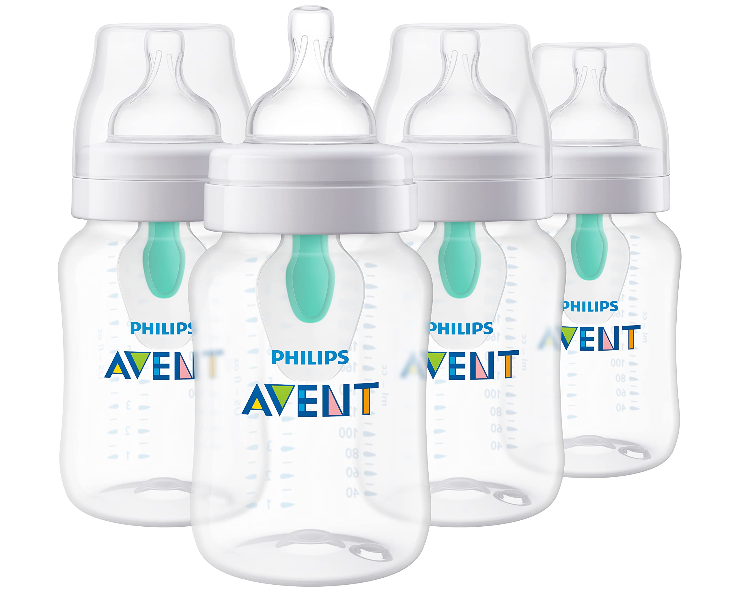 Philips Avent Anti-Colic Baby Bottle with AirFree Vent, 9oz, 4pk, Clear, SCY703/04 - Premium Baby Essential Product